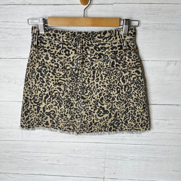 Madewell Skirt Womens Size 25 Rigid Denim A Line Leopard Mini 100% Cotton - Picture 11 of 16